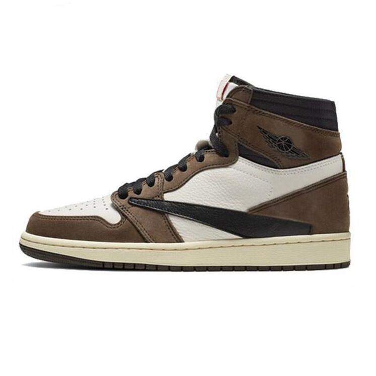 

Travis TS x Reverse Jumpman 1 basketball shoes Cactus Jack Sail Black Military 1s High Low OG men women trainers sports sneakers, Brown