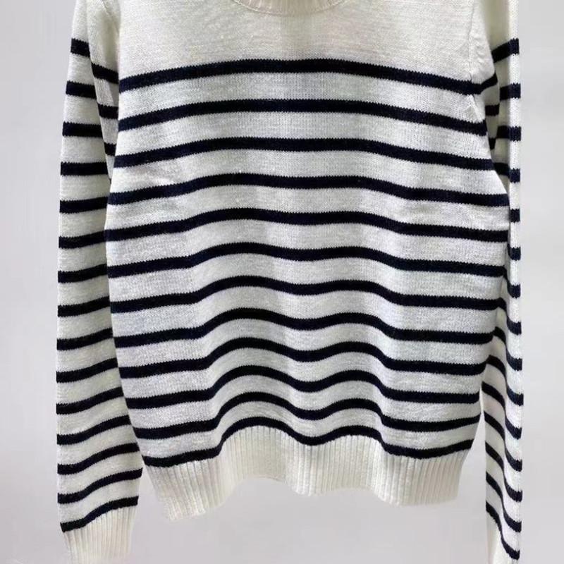 

Women' Sweaters Long Sleeve O Neck Contrast Stripe Knitted Sweater Top With Buttoned Shoulder - 2022est Pullover, Black