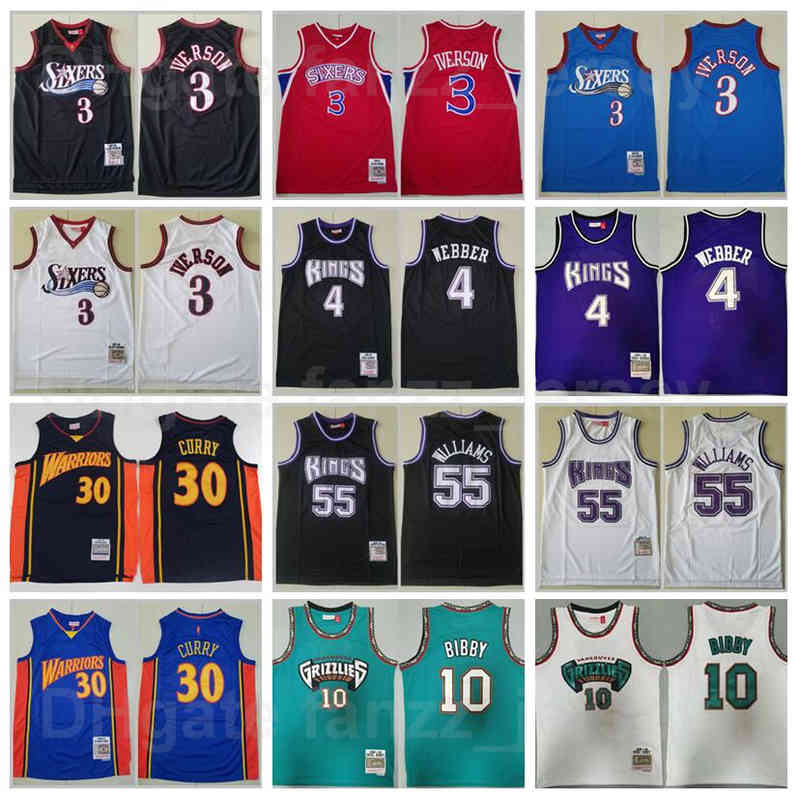 

Mitchell and Ness Vintage Basketball Michael Mike Bibby Jersey 10 Stephen Curry 30 Allen Iverson 3 Jason Williams 5 Chris Webber 4 Retro, 4 black