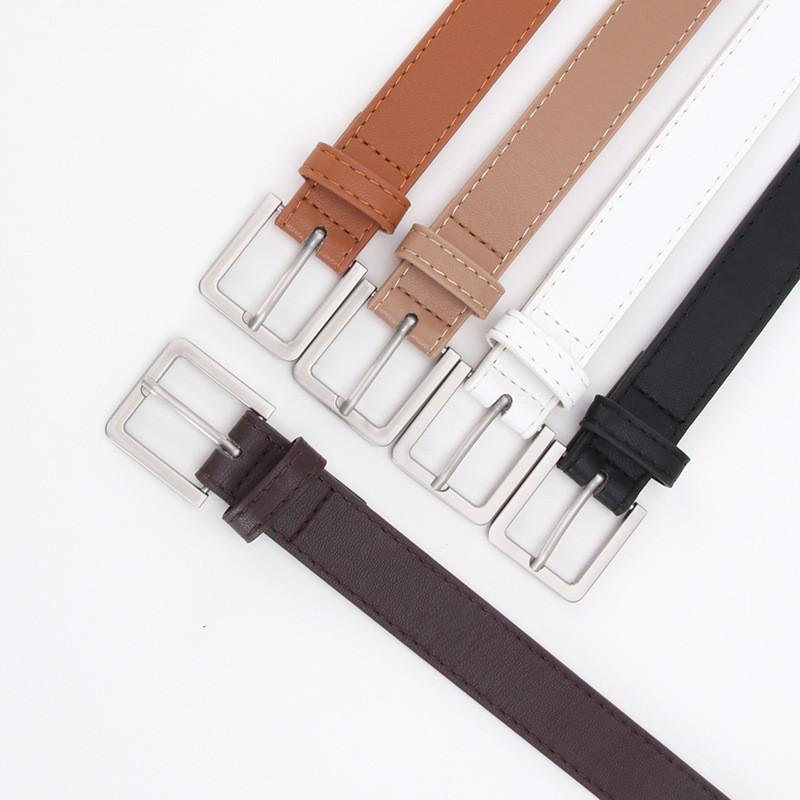 

Belts 105cm*2.4cm 5 Colors PU Belt Women Square Metal Buckle Fashion Waistband Female Waist Strap Lady Band, White