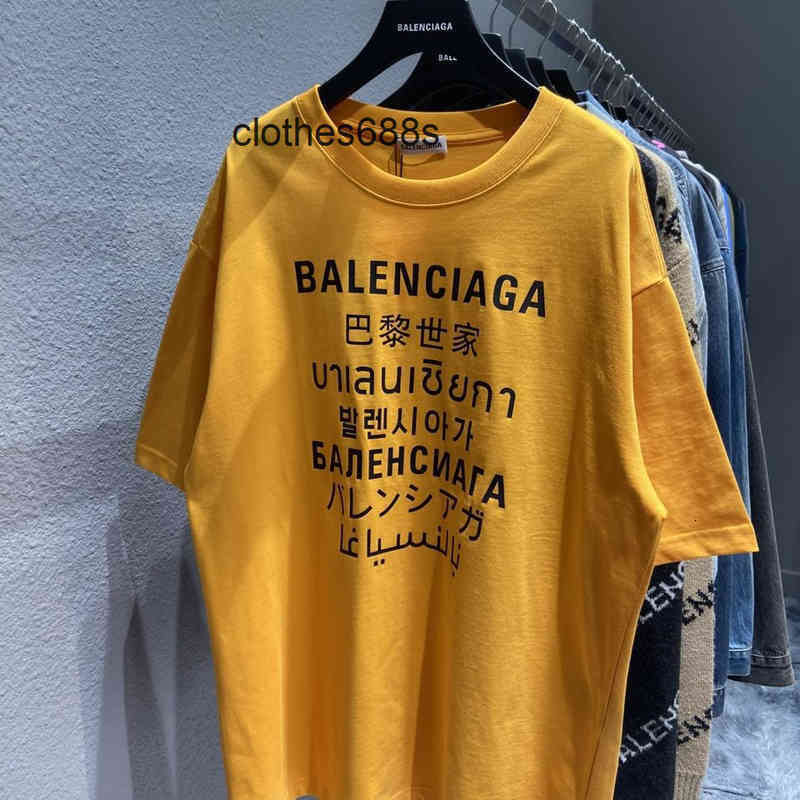 

designer T-shirts Balencagas's Hoodies Men's Sweatshirts Pair version high b classic seven language versatile loose short sleeve, Orange
