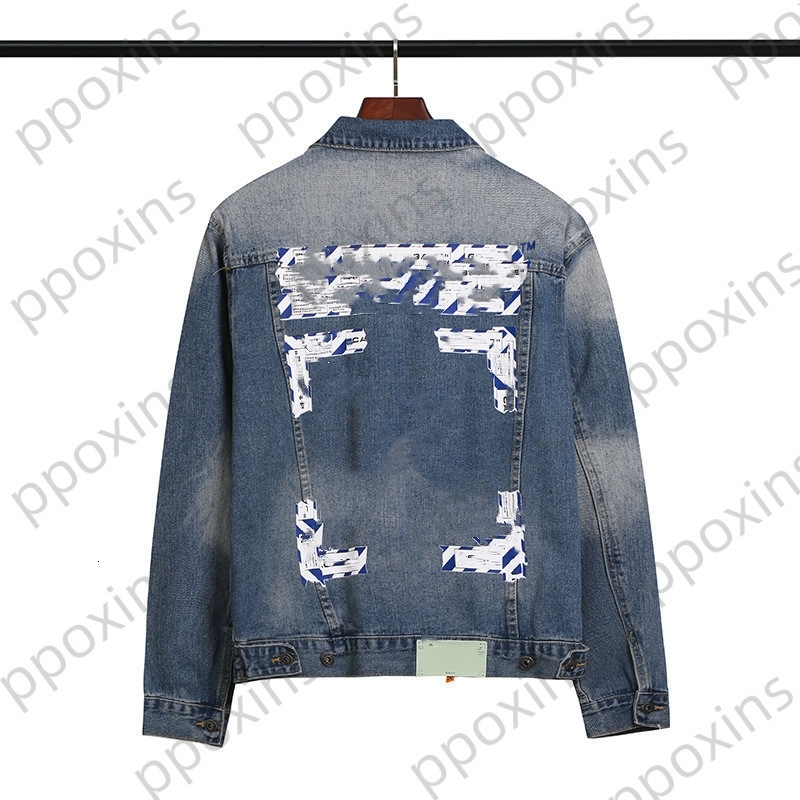 

Offs Men' Jacket High Quality Tide Brand Basic Slogan Warning Line Letter Arrow Washed Old Denim Windbreakers Coat Mens Jackets