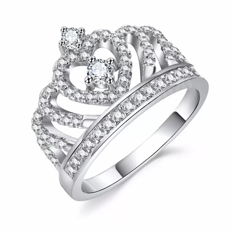 

Wedding Women Fashion Silver Color Jewelry Crown Rings Charms Popular Jewelry