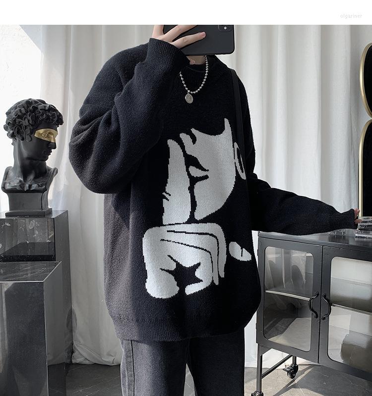 

Men's Sweaters Autumn And Winter Round Neck For Men Women Korean Fashion Loose Personality Sweater Hong Kong Style CouplesMen's Olga22, Black