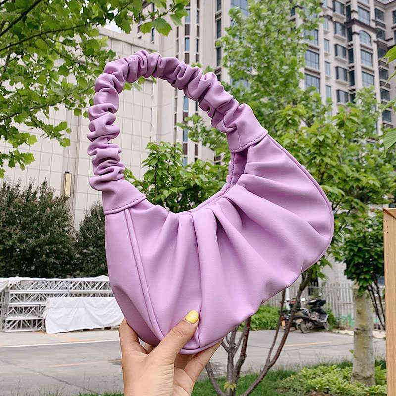 

2020 Luxury Design Women Hobo Pleated Tote Bag Candy Color Underarm Bag Small Handbag And Purses Shoulder Bag Female Hobos BolsO Y220614, Purple shoulder bag