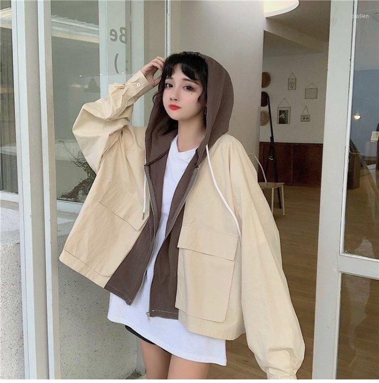 

Women's Jackets Women Spring Autumn Casual All-match Students Patchwork Korean Style Chic Zipper Harajuku Oversize Streetwear Overcoat, As shown