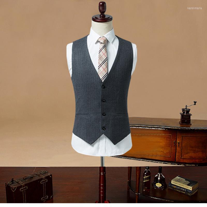 

Men' Vests Arrival Dress For Men Stripe Slim Fit Suit Male Waistcoat Gilet Homme Casual Sleeveless Formal Business Jacket MJ07 Kare22, Dark grey