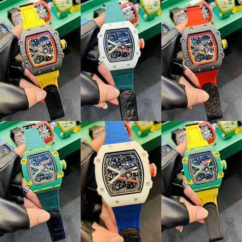 

uxury watch Date Luxury Mens Mechanics Watch Richa Wristwatch 6 Styles Top Quality Master 57-02 052 27-03 Carbon Fiber Bezel Skeleton Automatic Movem, Black