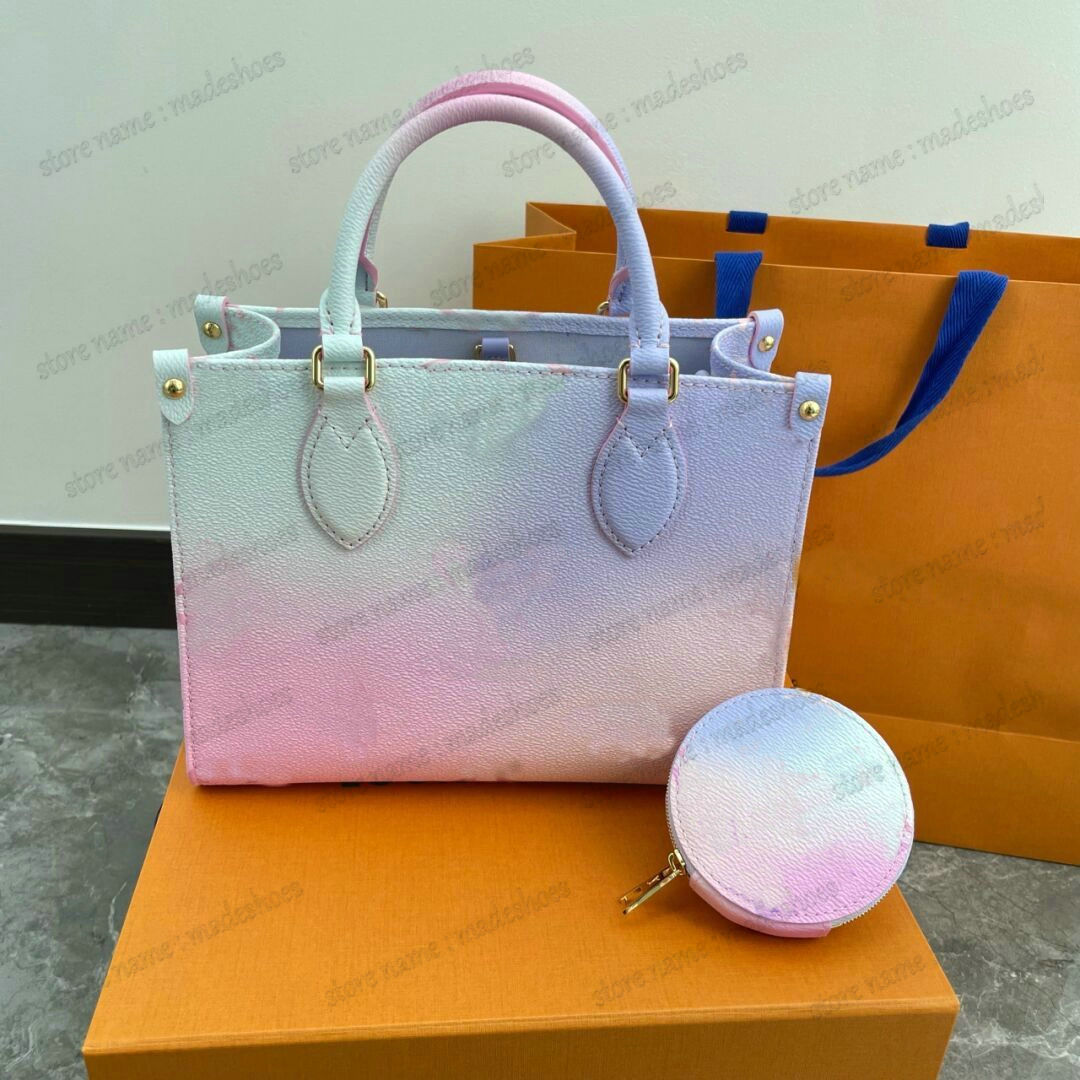 

Summer 2022 Onthego PM SPRING IN THE CITY Tote Bag M59856 Sunrise Pastel Monograms Tie Dye Handle Bags Luxury Handbag Women Designer CrossBody On The Go 25cm