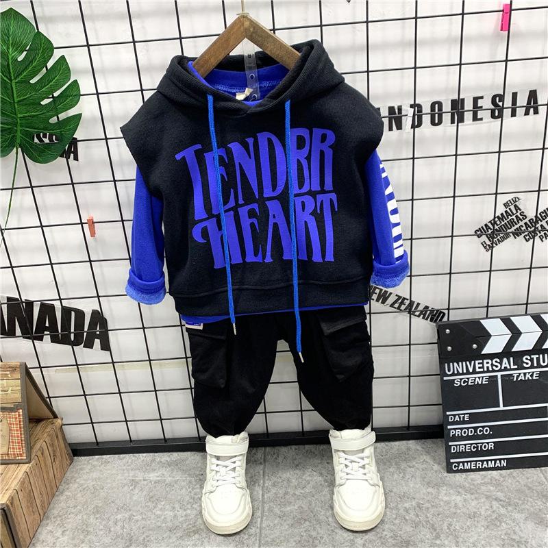 

Clothing Sets Winter Kids Hoodies Vest +Plush Velvet T-shirt + Cargo Pants 2pcs Long Sleeve Pullover Boys Sweatshirt Girls 2-6Y, Blue 3pcs set