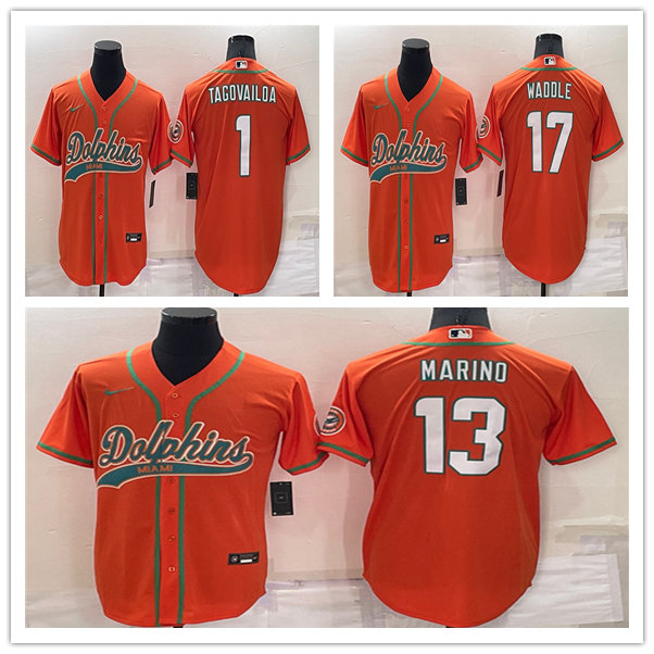 

Baseball Footall Jersey Miami''Dolphins''MEN Dan Marino Jaylen Waddle Tua Tagovailoa Orange Cool Base Stitched