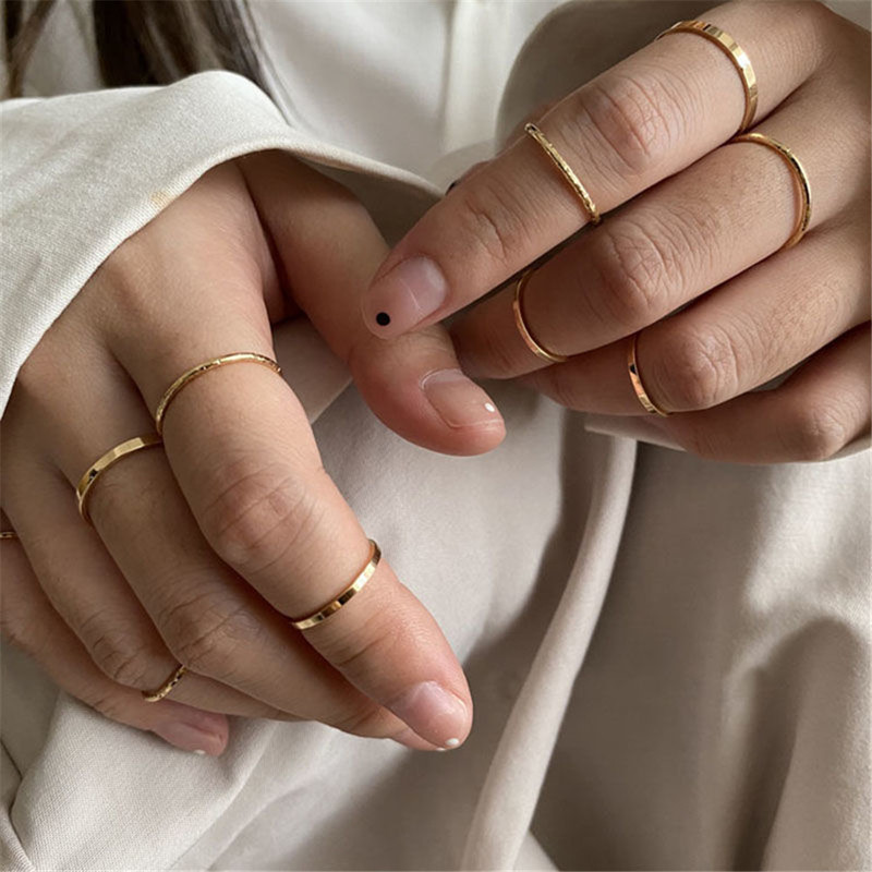 

10Pcs Set Fashion Punk Minimalist Mini Round Twist Ring Set for Women Bohemia Vintage Metal Knuckle Finger Rings Jewelry 220716