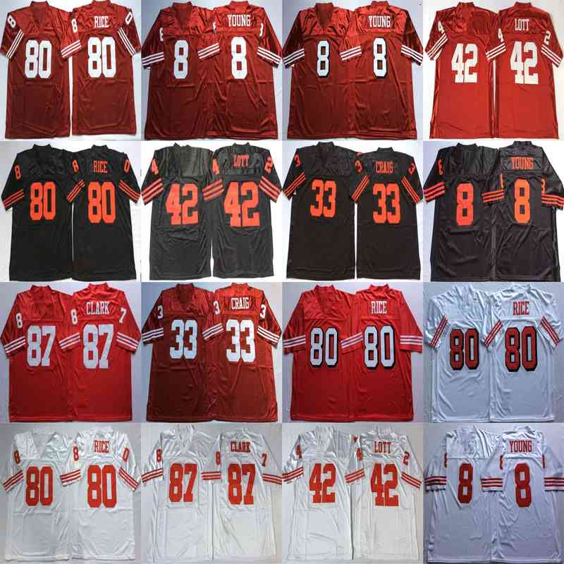 

Rare Roger Craig Football Jersey Mens Ronnie Lott Jerry Rice Dwight Clark Steve Young Red Black White Retro Football Jerseys Stitched, White 75th #8