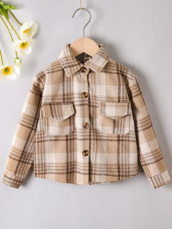 

Toddler Boys Plaid Flap Pockets Overcoat SHE, Khaki.