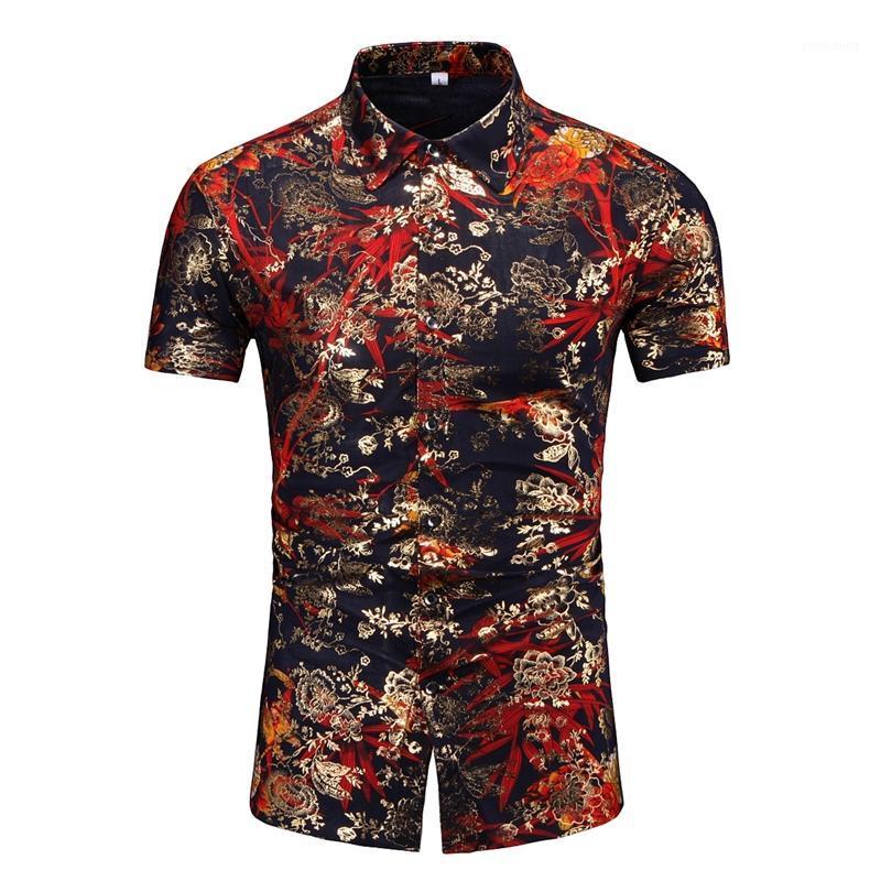 

Men's Casual Shirts Plus Size 7XL 6XL 5XL Summer Short Sleeved Men Floral Fashion Holiday Style Slim Fit Print Blouse Homme, As the photo show
