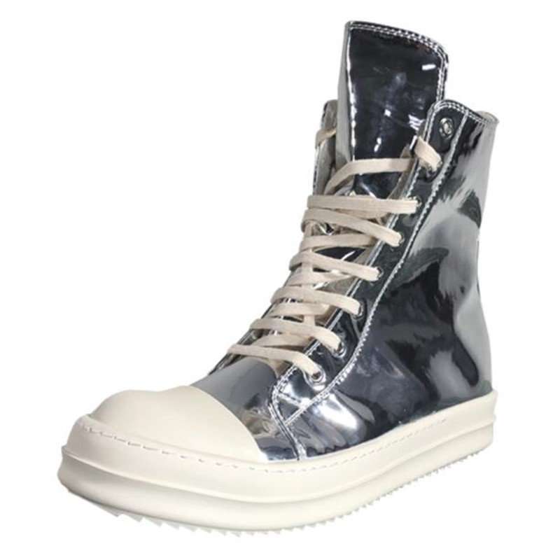 

Men Casual Canvas Boots Shoes Luxury Trainers Ankle Lace Up Male Sneaker Zip High-TOP Hip Hop Flats Silver Boots