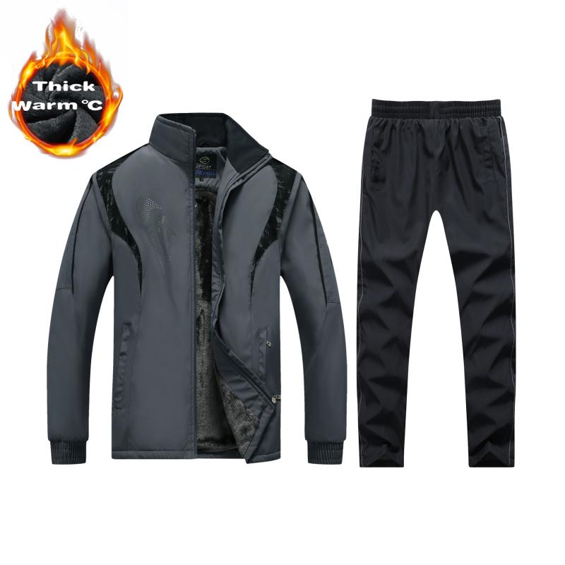 

Men's Tracksuits Winter Thick Men Sports Suit Set Fashion Brand Tracksuit Lined Sweatshirt Pants Sportswear MaleMen's, Black
