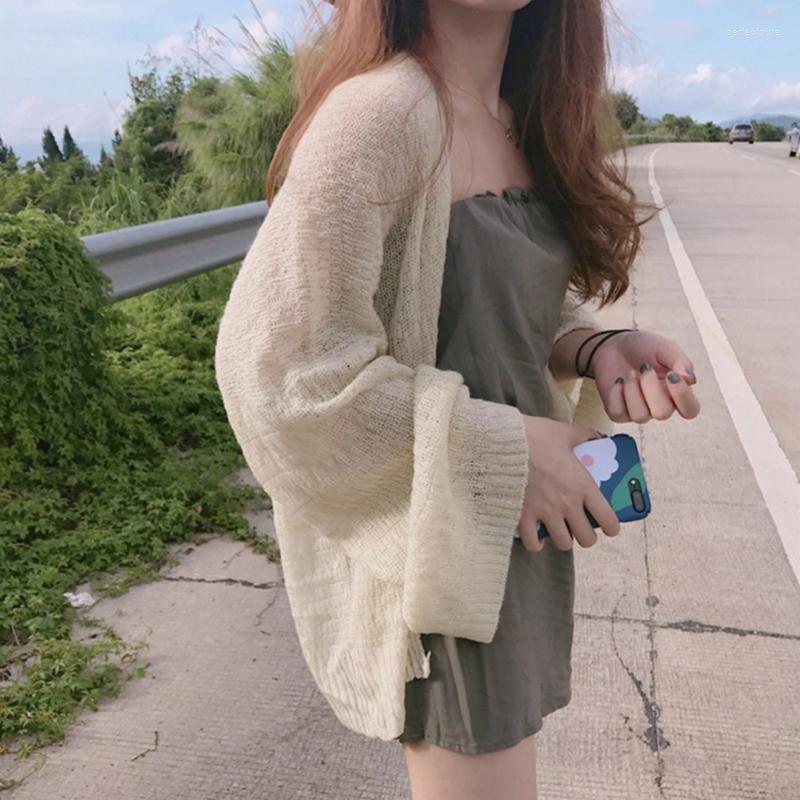 

Women's Knits & Tees Crop Cardigan Women Korean Style Leisure Tender Summer Hollow Out UV-protection Elegant Lady Beach Trendy Soft Knitwear, Khaki