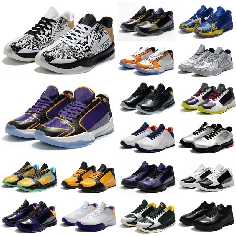 

High Quality Kids Women Mens Mamba v Lakers Sneaker 5 Released Protro Basketball Shoes Black 2k Five Sneakers Size 36-46, As photo 18