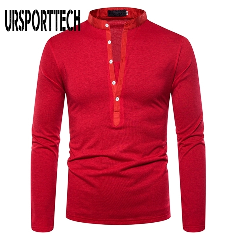 

URSPORTTECH Solid Color T Shirt Men Long Sleeve Casual T-shirt Tops Clothing Spring Autumn Streetwear Fashion Men T-shirts 220407, Red