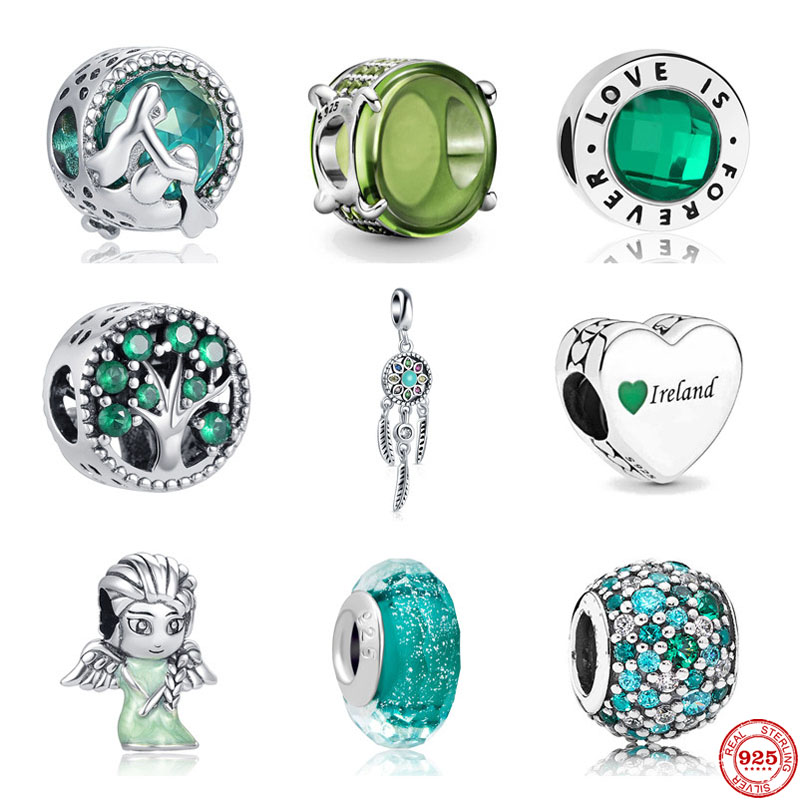 925 STERLING Silver Charm Green Family Tree Agnel Dreamcatcher Perles Perles Fit Charms Bracelet Bijoux DIY ACCESSOIRES