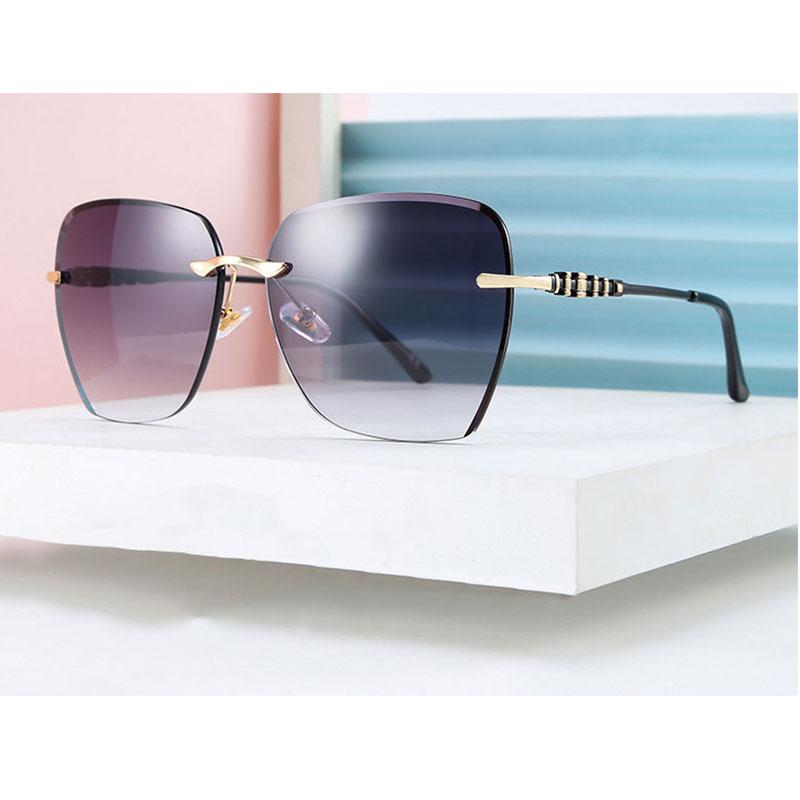 

Sunglasses Metal Arms Brown Square Women Stylish Design Rimless Shades Gradient Sun Glasses Lady Fashion UV400Sunglasses