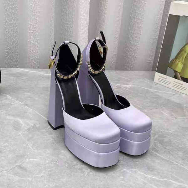 Crystal Medusa Woman Aevitas Double Platform Pump Dress Shoe Lady Fashion Luxurys Designer Square Toe High Heel Sandal Genuine Leather Silk LR9H