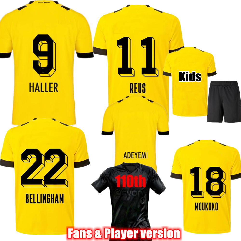 

HALLER ADEYEMI REUS dortmund soccer jerseys 22 23 MOUKOKO FANS player version football shirts BELLINGHAM men kids REYNA BRANDT 110th Anniversary Black Shirt, 22-23 kids