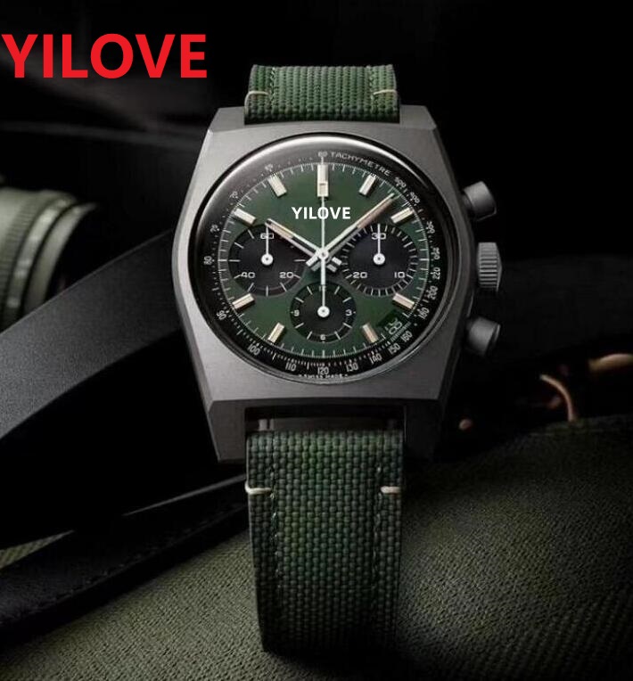 

black green silver mens watch six stitches series All the dials work stopwatch quartz movement pilot chronometre wristwatch fabric nylon strip waterproof clock, As pic