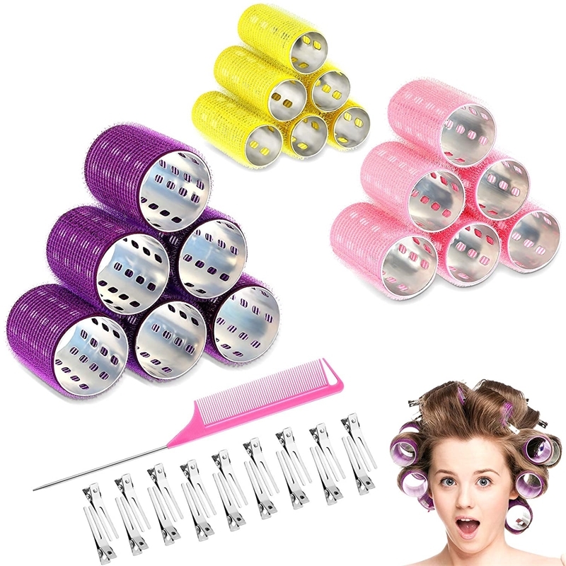 

18 Pieces Aluminium Thermal Hair Rollers Set 3 Sizes Self Grip 18 Pcs Duckbill Clips, Comb dressing Tool W220317