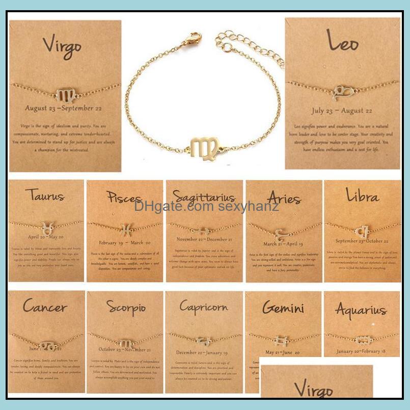 

Charm Bracelets Jewelry 12 Constellations With Card Zodiac Horoscope Pattern Chain Bracelet Fashion Gifts For Women Drop Delivery 2021 Edwkg