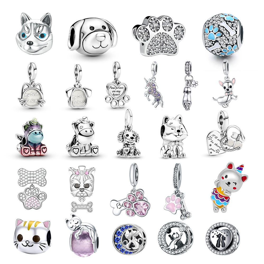 

New 925 sterling silver Chihuahua Dangle charm pendant Pet cat unicorn bead Original Fit Pandora Necklace for women jewelry gift