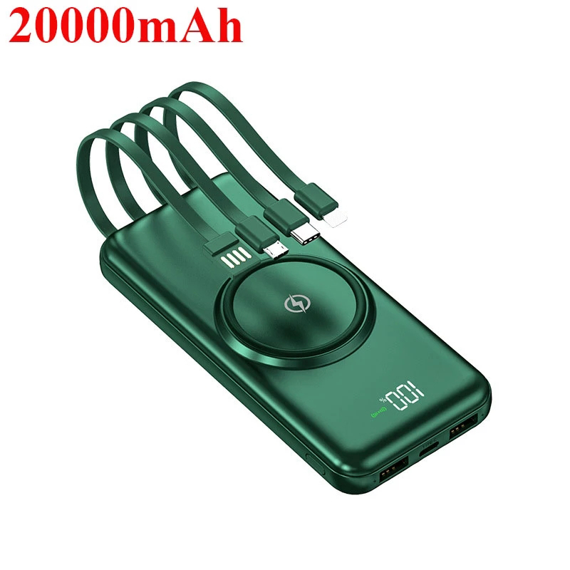 

20000mAh Qi Wireless Charger Power Bank For Xiaomi iPhone Samsung Powerbank Portable External Battery Charger with 4 cables