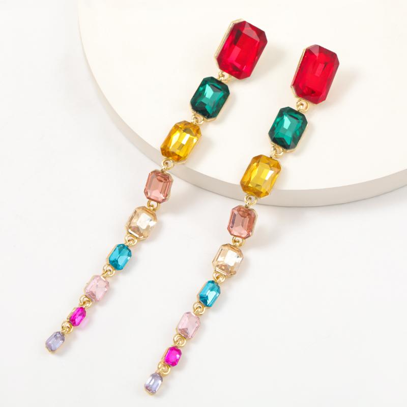 

Dangle & Chandelier Pauli Manfi Fashionable Simple Metal Multilayer Square Glass Long Earrings Women's Creative Party Jewelry Accessorie