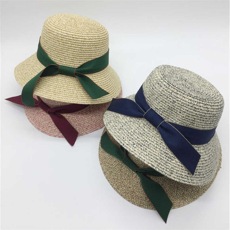 

Summer holiday women casual green ribbon straw Sun protection s Outdoor travel leisure hat, 003