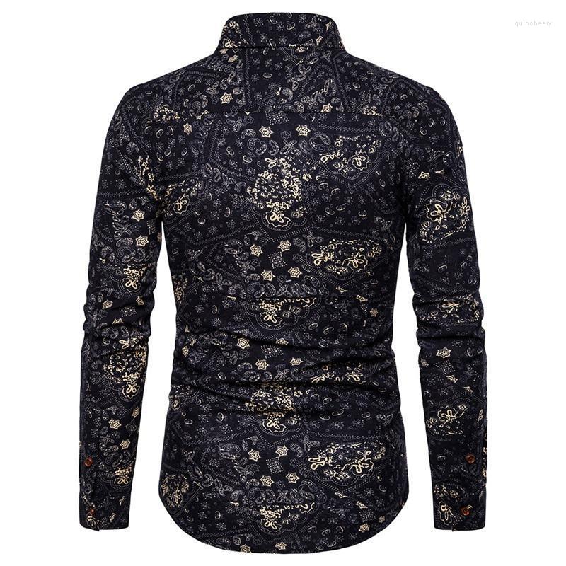 

Men's Dress Shirts Black Paisley Cotton Linen Men 2022 Brand Slim Fit Long Sleeve Hawaiian Shirt Business Casual Mens ShirtsMen's Quin22, As picture show