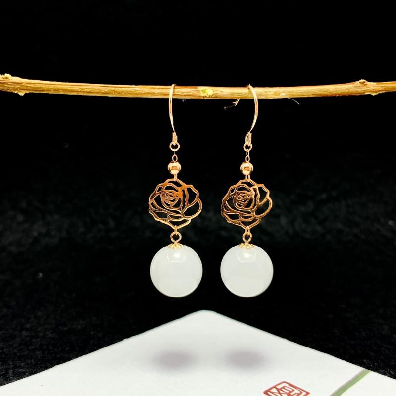 

Dangle & Chandelier 18k Yellow Gold Real Natural White Jasper Drop Earrings Classic Fine Jewelry Women Wedding Gift 10mm Yze10105587hbyDangl