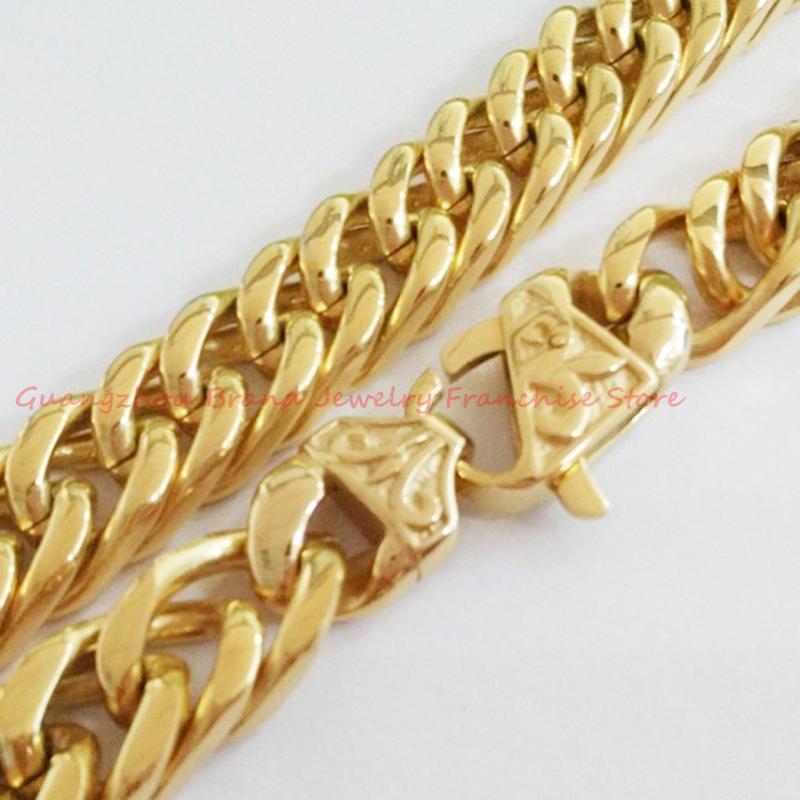 

Chains 7-40" 15MM High Polished 316L Stainless Steel Gold Color Mens Cuban Chain Necklace Casting Clasp JewelryChains