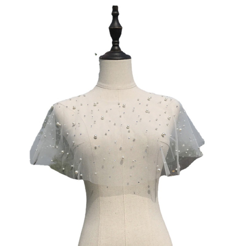 

New Bridal Bolero Jacket Cap Wrap Shrug Pearls Cape For women, Ivory