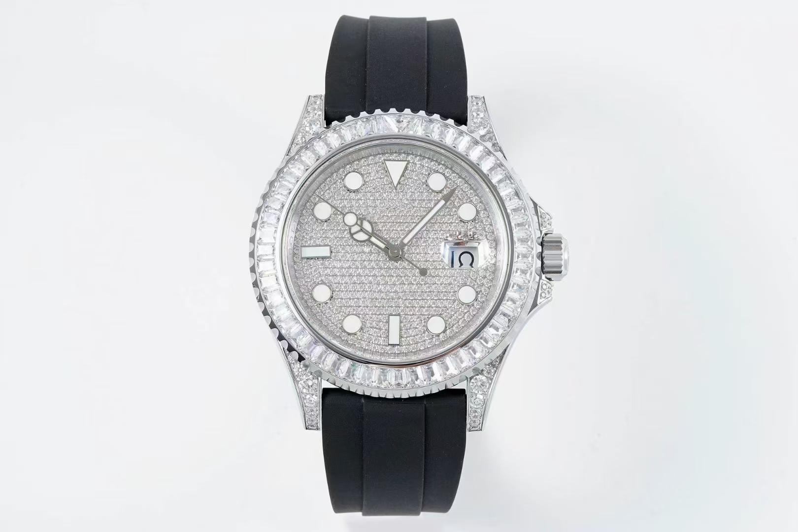 

2022 new luxury men's watch DD full ziron diamon face cal.3235 automatic mechanical movement sapphire glass diameter 41mm black rubber, Silver