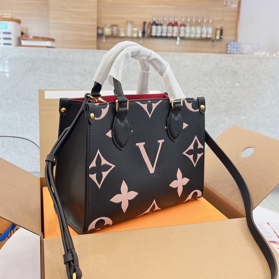 

GGs Louiseity 1 Viutonity LVs Print Women Totes Luxurys Handbag Bags Designers Travel Flower Bag Relief Cowhide Genuine Onthego Messen Itbc, Black