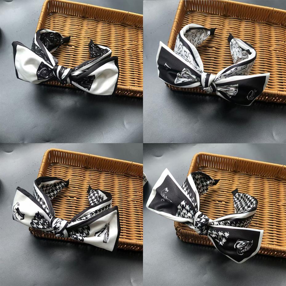 20color Women Brand Designer D Letters Print Bowknot Headband Vintage Simple Wide Edge Cross Knotted Hair Hoop Luxury Small Sweet 324c