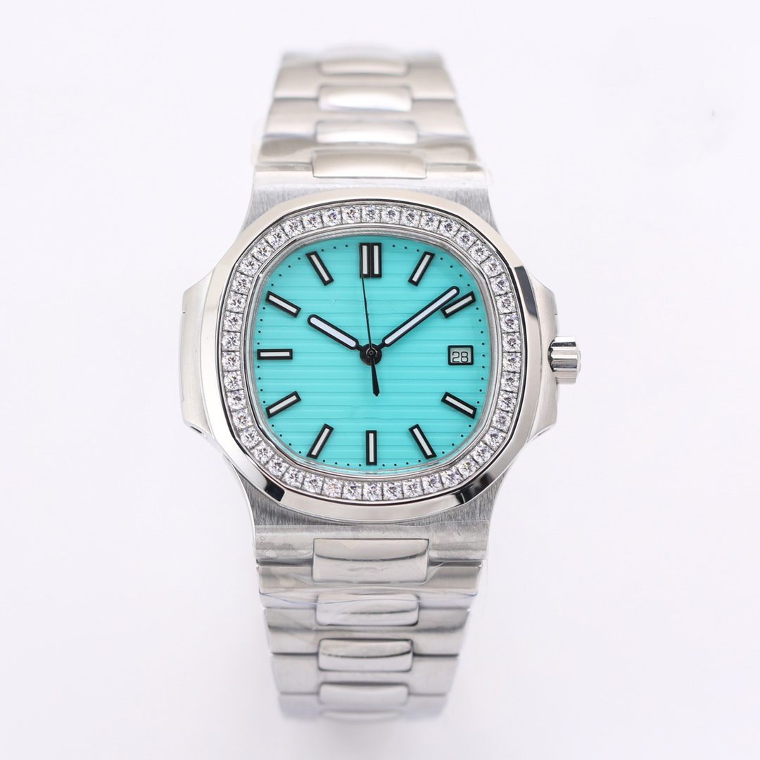 SW Montre de luxe pour homme Nautilus saphir miroir 40 mm plein diamant 904L mouvement de boucle d'origine en acier inoxydable montre mécanique a