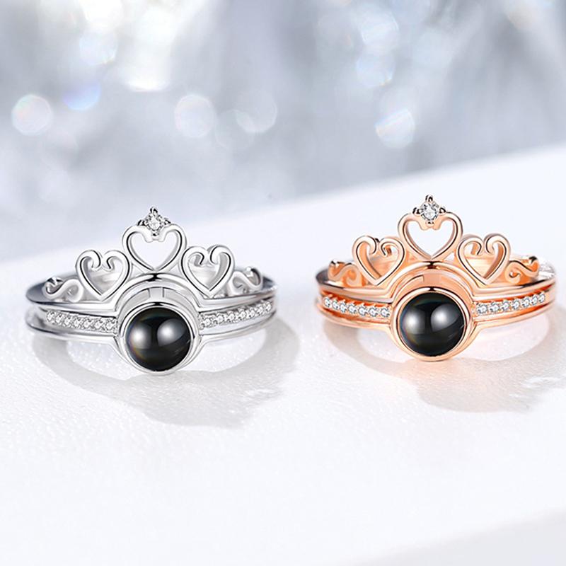 

Pendant Necklaces Adjustable 100 Languages I Love You Romantic Unique Design Ring With Crown Good Memory Gift For Lovers