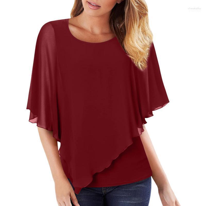 

Women' Blouses & Shirts 2022 Fashion Casual Women Short Sleeve Blouse And Summer Loose Slim O Neck Batwing Chiffon Chemise Fem Chee22, Black
