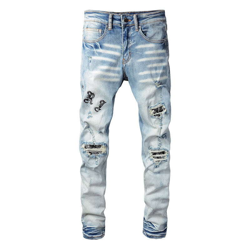Jeans pour hommes en jean concepteur pour l'homme pile vrai la marque rip street marque rétro de couture plie de couture à la moto mince pantalon
