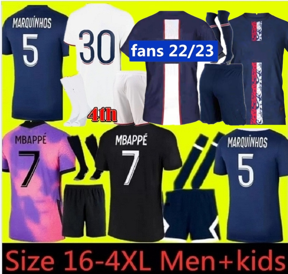 

adults and kids 21 22 23 PSGs MBAPPE soccer jerseys 2021 2022 2023 DI MARIA WIJNALDUM SERGIO RAMOS HAKIMI fourth Maillots de football kit ICARDI VERRATTI third 4TH shir, 22-23 home