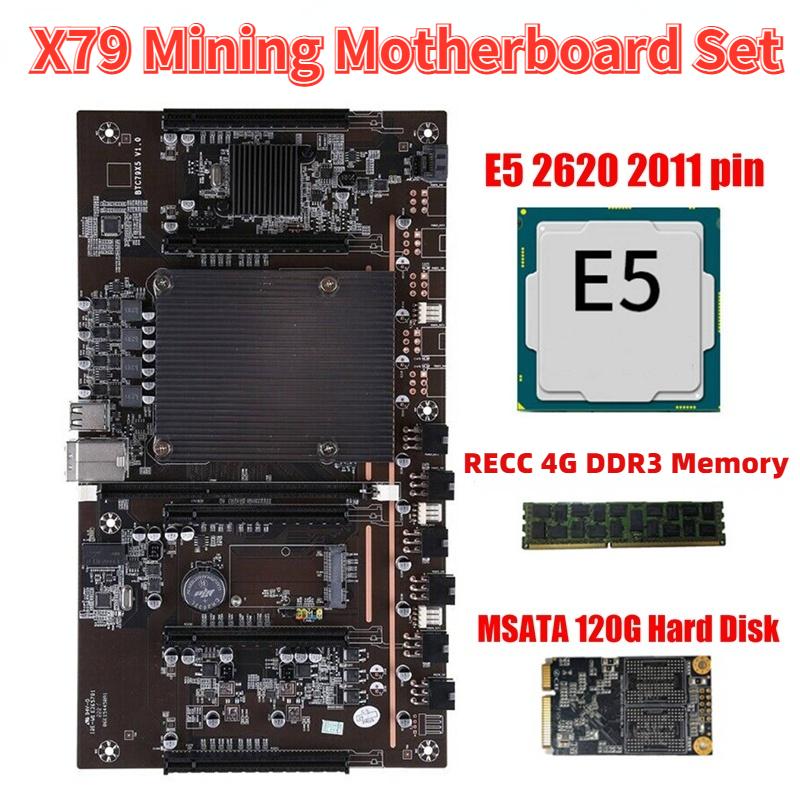

Motherboards X79 H61 BTC Mining Motherboard With E5-2620 2011 CPU+RECC 4G DDR3 Memory+MSATA 120G Hard Disk Support 3060 Graphics Card
