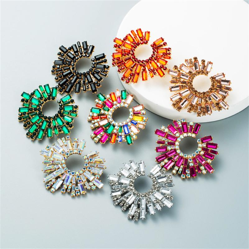 

Dangle & Chandelier Women's Vintage Sunflower Earrings Gold Inlaid Colorful Rhinestone Girl Geometric Irregular Hollow Female Jewelry Gi