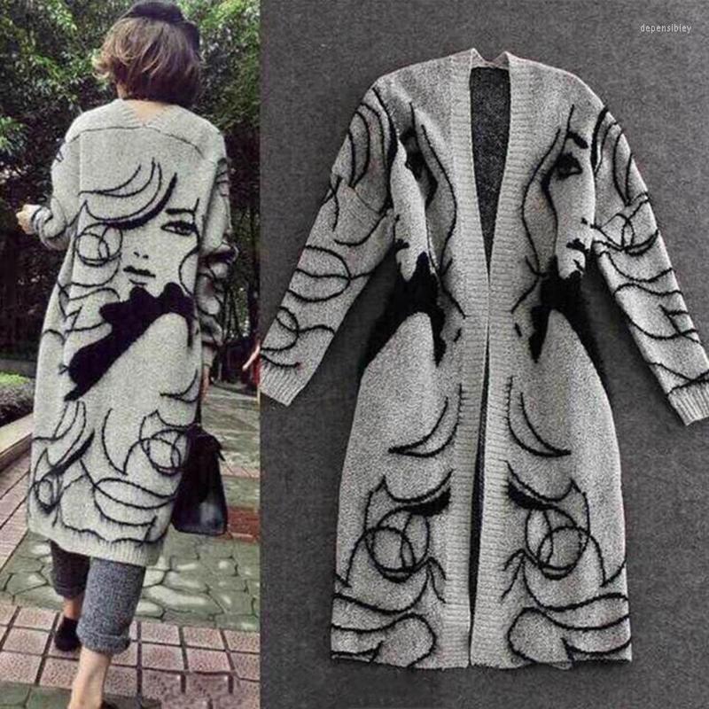 

Women's Knits & Tees Women Autumn Winter Loose Long Sleeve Head Embroidery Knit Cardigan Sweater Coat Sweaters For Cardigans Depe22, Flower printing